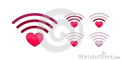 Love wifi wireless wi-fi hotspot. Internet network. Heart signal. Love connection. Vector stock illustration. Vector Illustration