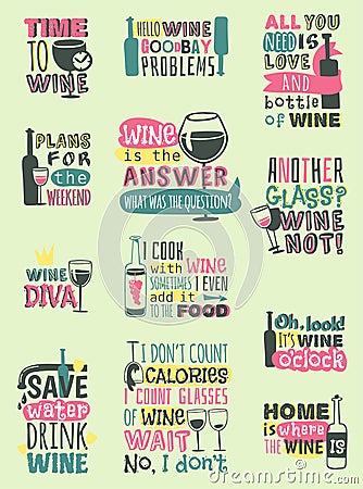 Love wine drink quote motivation phrases hand drawn logo badge. Vector Illustration