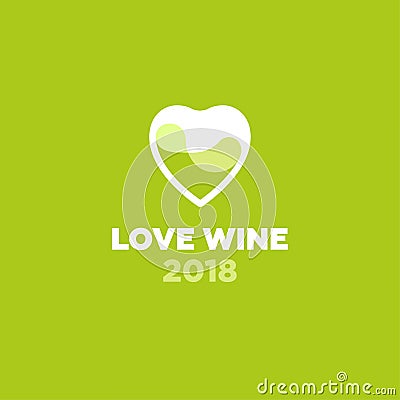 Love wine logo. White. Festival or Exhibition icon. Wine store emblem. Glass as a heart and white wine Vector Illustration