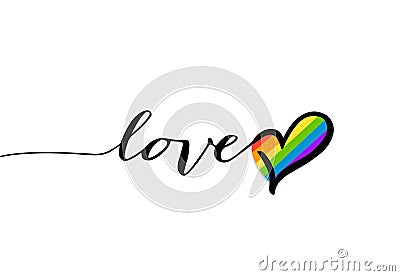 Heart, love text symbol, abstract love and life rainbow heart Vector Illustration