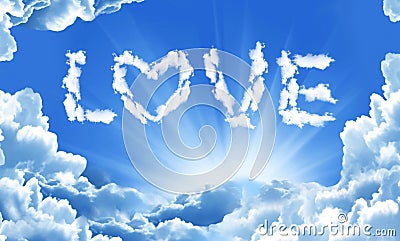 Love word by clouds in the sky Stock Photo