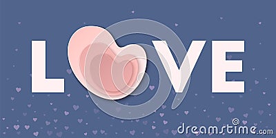Love word with pink paper heart card. Vector Illustration
