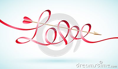 Love word ribbon with Cupids arrow Vector Illustration