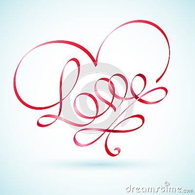 Love word ribbon in a shape of a heart Vector Illustration