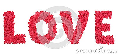 Love word shape from hearts candy sprinkles over white Stock Photo
