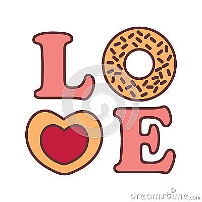 Love Word Typography Donnut Vector Illustration Graphic Vector Illustration