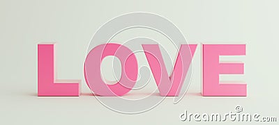 Love written in capital letters, light pink letters isolated on white background, poster, mock up Stock Photo