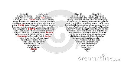 Love written in different languages, Heart Design, Wall Decals Vector Illustration