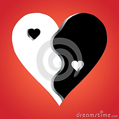 Love Yin Yang on red background Vector Illustration