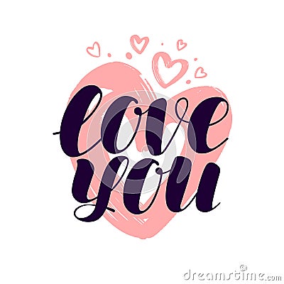 Love you, hand lettering. Valentine, calligraphy vector illustration Vector Illustration