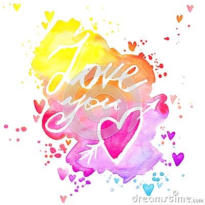 Love you lettering background. Valentines day card. Stock Photo