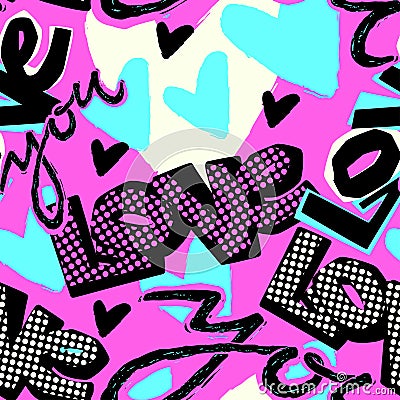 Love you Valentine`s day print, seamless hand craft expressive i Stock Photo