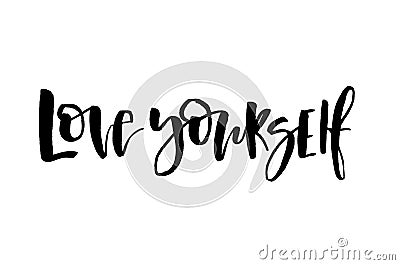 Love yourself. Handwritten text, modern calligraphy. Inspiration Stock Photo