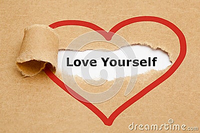 Love Yourself Torn Paper Stock Photo