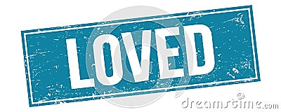 LOVED text on blue grungy rectangle stamp Stock Photo