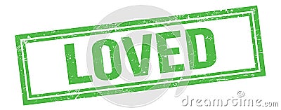 LOVED text on green grungy vintage stamp Stock Photo