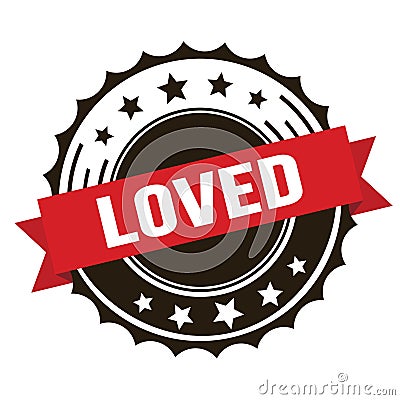 LOVED text on red brown ribbon stamp Stock Photo