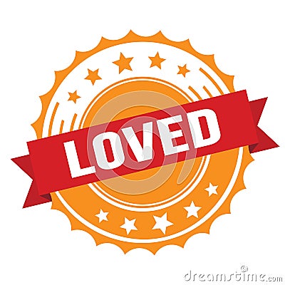 LOVED text on red orange ribbon stamp Stock Photo