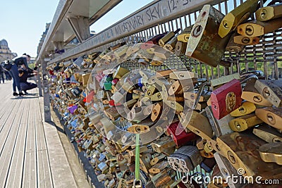 Lovelocks on Bridge in Paris Editorial Stock Photo