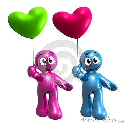 Lovely 3d icon couple with heart balloons Cartoon Illustration