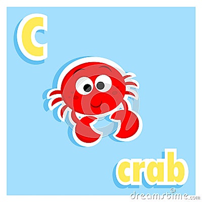 Adorable printable alphabet letters - letter C - illustration - cute red crab Cartoon Illustration