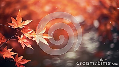 Lovely autumn season, colored maple leaves drifting in forest river stream - generative AI Stock Photo
