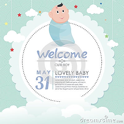 Lovely Baby Shower invitation card with cartoon style Vector Illustration