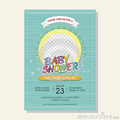 Lovely Baby Shower invitation card with cartoon style Vector Illustration