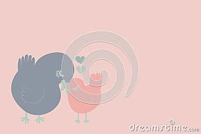 Lovely bird illustration - Mother and lillte birdie Cartoon Illustration