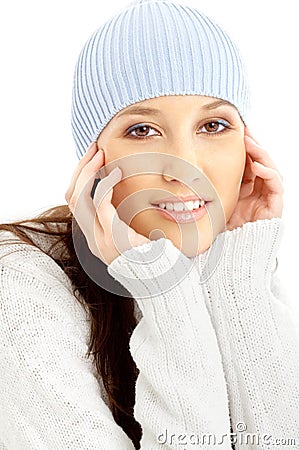 Lovely brunette in winter hat Stock Photo