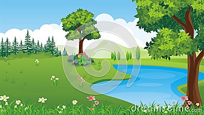 Lovely Cartoon Nature Landscape Background Stock Photo