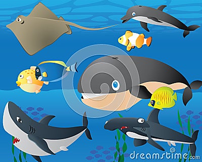 Lovely Cartoon Sea Life Background Vector Illustration