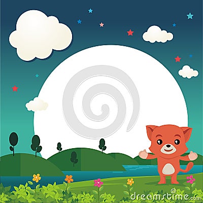 Lovely Cat showing something with beautiful landscape Cartoon Illustration