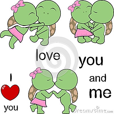 lovely cute turtle couple kissing cartoon love valentine pack in vector format Vector Illustration