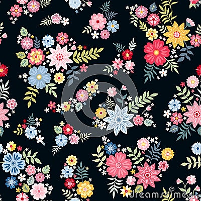 Lovely ditsy floral pattern with cute abstract flowers in vector. Seamless natural background. Vector Illustration