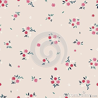 Lovely ditsy floral seamless pattern, tiny hand drawn flowers, great as background, for textiles, banners, wallpapers, wrapping - Vector Illustration