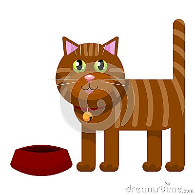 Lovely domestic cat in a collar Vector Illustration