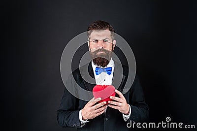 Lovely evening. mature bearded guy wear formal. 14th of february. handsome man making proposal Stock Photo
