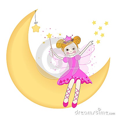 Lovely fairy sitting on the moon vector Vector Illustration