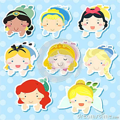 Lovely fairy tale characters lying prone over blue Vector Illustration