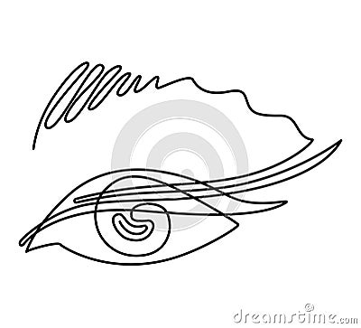 Lovely female eye with long eyelashes. Continuous line drawing illustration Cartoon Illustration