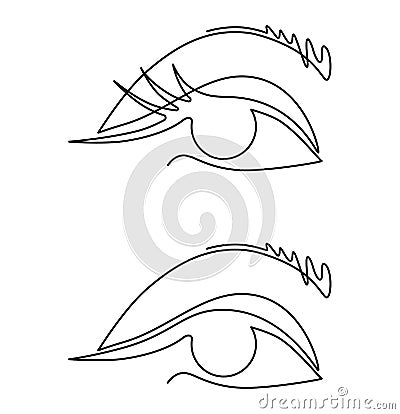 Lovely female eye with long eyelashes. Continuous line drawing illustration Cartoon Illustration