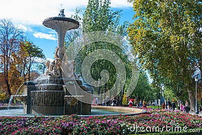 Lovely fountains in the city of Madrid's Retiro park. Stock Photo