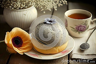 lovely fresh poppy seed buns for breakfast Stock Photo