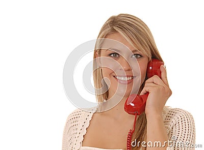 Lovely Girl on Telephone Stock Photo