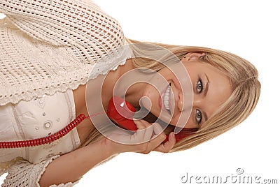 Lovely Girl on Telephone Stock Photo