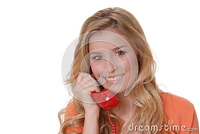 Lovely Girl on Telephone Stock Photo