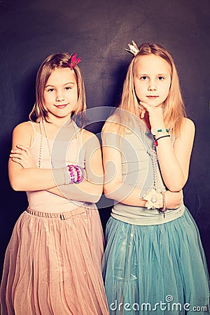 Lovely Girls Sisters. Two Young Teen Girls Friends Stock Photo