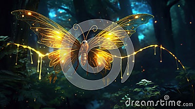 Lovely glowing or shining firefly in the night forest, nature concept Stock Photo