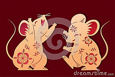 Lovely golden color paper art mice Vector Illustration